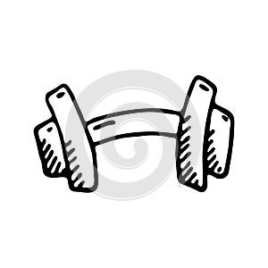 Hand drawn dumbbell doodle. Sketch sports equipment and simulators, icon. Decoration element. Isolated on white background.