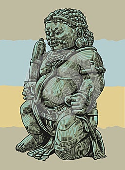 hand drawn Dwarapala statue temple vector illustration