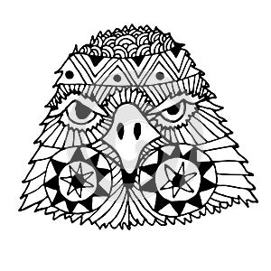 Hand drawn eagle head painted doodle, zentangle