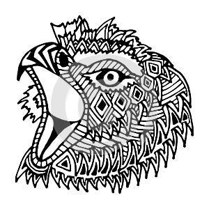 Hand drawn eagle head painted zentangl and doodle