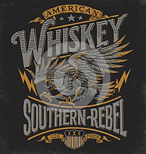 Hand drawn Eagle Whiskey label inspired T-shirt graphic photo