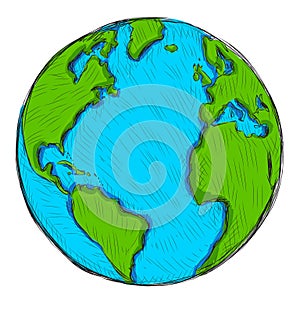 Hand drawn earth icon on white. Vector illustration