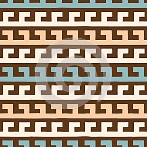 Hand Drawn Earthy Tones Tribal Horizontal Stripes Vector Seamless Pattern. Navajo Graphic Print.