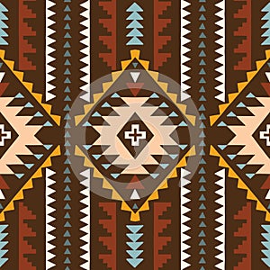 Hand Drawn Earthy Tones Tribal Vector Seamless Pattern. Navajo Graphic Print.