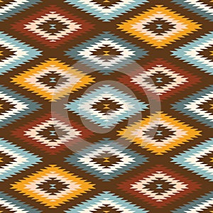 Hand Drawn Earthy Tones Tribal Vector Seamless Pattern. Navajo Graphic Print.