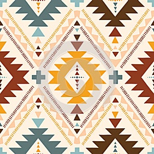 Hand Drawn Earthy Tones Tribal Vector Seamless Pattern. Navajo Graphic Print.