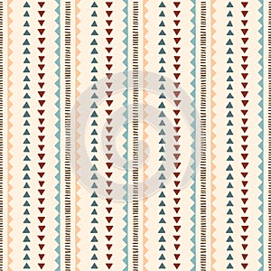 Hand Drawn Earthy Tones Tribal Vertical Stripes Vector Seamless Pattern. Navajo Graphic Print.