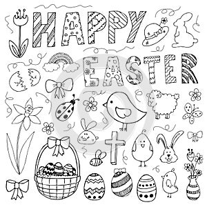 Hand drawn easter doodles set