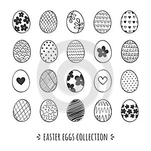 Hand drawn Easter eggs collection. Doodle easter eggs vector set.