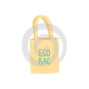 Hand drawn eco bag insulated on white, plastic pollution sollution concept. Vector