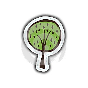 Hand drawn ecological green icon tree. Nature simple sticker. Vector illustration.