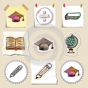 Hand drawn education emblems set. Isolated