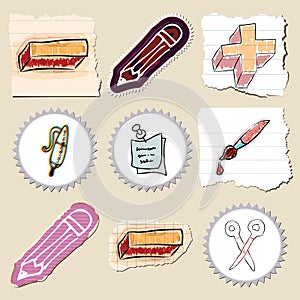 Hand drawn education emblems set. Isolated