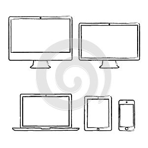 Hand-drawn electronic devices vector illustration