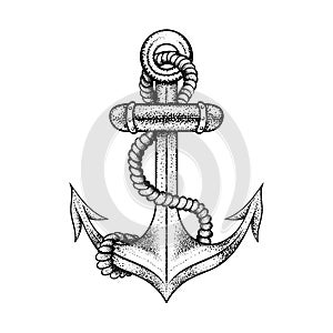 Hand drawn elegant ship sea anchor with rope