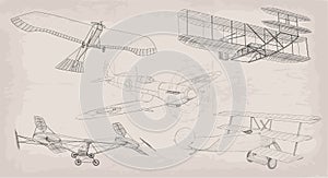 Hand drawn element object vintage air transport helicopter, plan