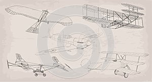 Hand drawn element object vintage air transport helicopter, plan photo