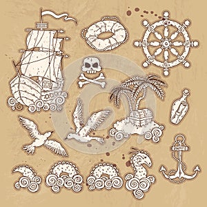 Hand drawn elements for a vintage map Vector