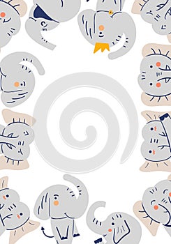 hand drawn elephant frame vector. photo