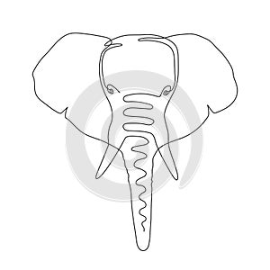 Hand drawn elephant icon, one line art, stylized continuous outline. Large mammal with with trunk and tusks, Animal head logo .