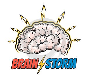 Hand Drawn Emblem of the thinking process, brainstorming, good idea, brain activity, insight. Vector illustration