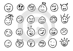 Hand drawn emoticon set on white background