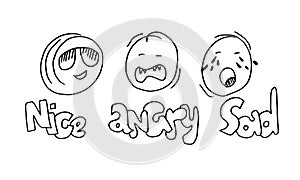 Hand drawn emoticon set on white background