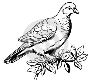Hand Drawn Engraving Pen and Ink White Dove Vintage Vector