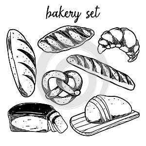 hand drawn engraving vintage bakery set vector illustration