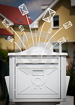 Hand drawn envelopes comming out of a mailbox