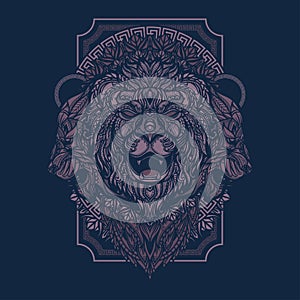 hand drawn ethnic lion head illustration for print and t shirt design