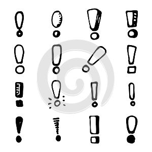 Hand drawn exclamation marks set collection