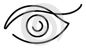 Hand drawn eye icon Leshmaker in simple doodle style. Open black eye with lines. Monochrome design sense organs