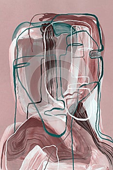Hand drawn face, abstract art color texture design illustration.