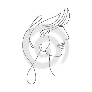 Hand drawn face of young woman, one line art, stylized continuous avatar profile contour. Doodle, sketch style. Isolated. Vector