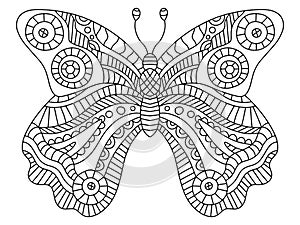 Hand-drawn fantasy butterfly colouring page for adults vector illustration