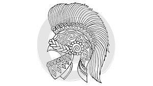 Hand drawn fantasy historic leonidas helmet on white background for design element and coloring book page for both kids and adults