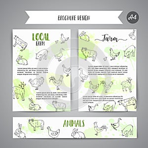 Hand drawn farm animals brochure. Local farm card. Farming illustration. Vector farm elements. Hand sketched goose