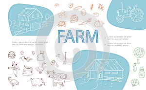 Hand Drawn Farm Monochrome Icons Set