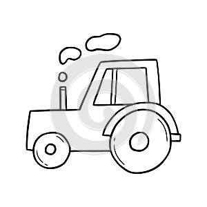Hand drawn farm tractor. Doodle sketch