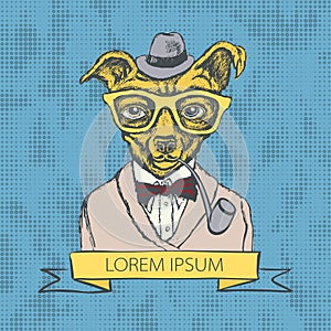 Hand Drawn Fashion Illustration of Doggy Hipster in colors vector