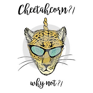 Hand Drawn Fashion Portrait of cheetah with horn