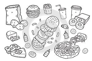Hand Drawn fast food collection in flat style illustration for business ideas