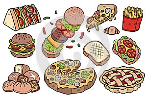 Hand Drawn fast food collection in flat style illustration for business ideas