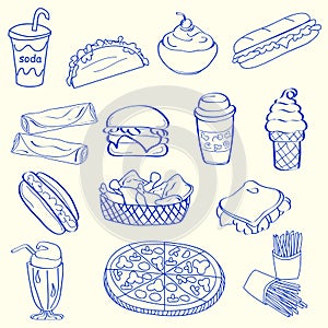 Hand Drawn Fast Food Icon Set