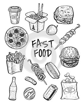Hand drawn fast food set menu sketch