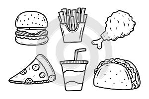 Hand-drawn fast food vector illustration isolated on white background