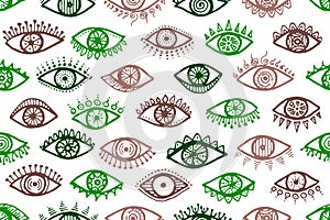 Hand drawn female eyes modern repeatable pattern.