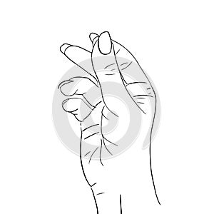 Hand drawn female hand with snapping finger gesture.