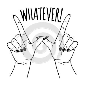 Hand drawn female hands in W for WHATEVER gesture. Flash tattoo, sticker, patch or print design vector illustration. photo